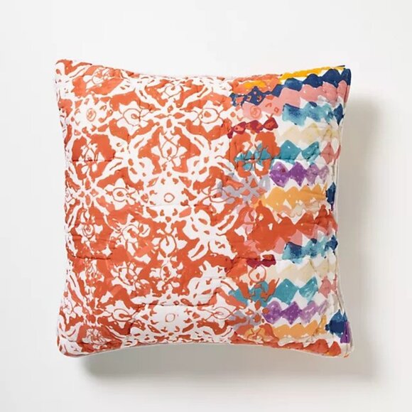 Anthropologie Decorative Pillow Orange, Cream & Blue, Insert Included - Picture 1 of 3